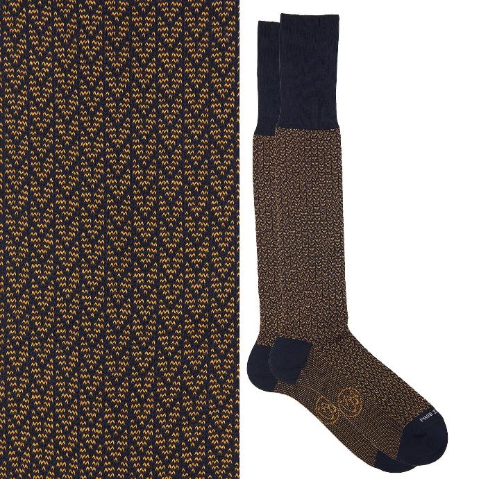 Calza lunga cotone Makò Mercerizzato con polsino inglese fondo blu Spigato - MARRONE ROVERE