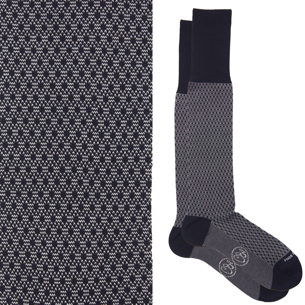 Calza lunga cotone Filo di Scozia con polsino inglese fondo blu Principe di Galles - GRIGIO CENERE