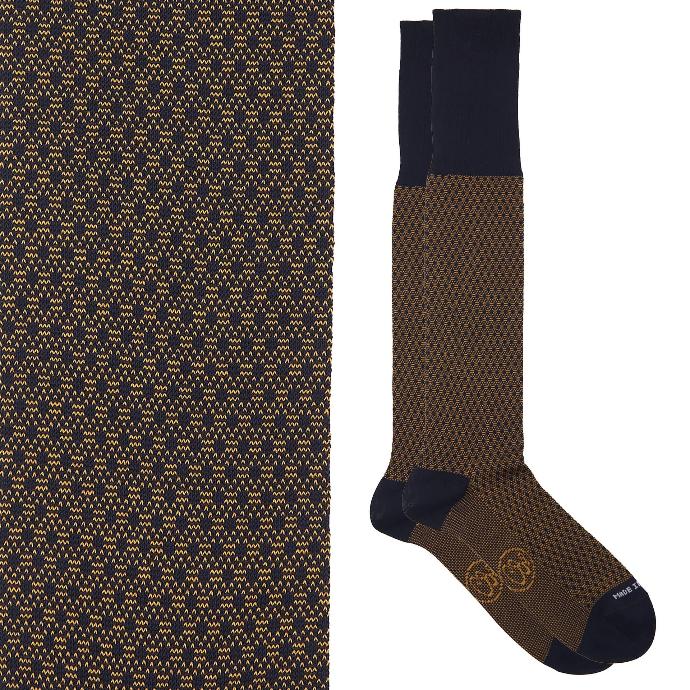 Calza lunga cotone Filo di Scozia con polsino inglese fondo blu Principe di Galles - MARRONE ROVERE