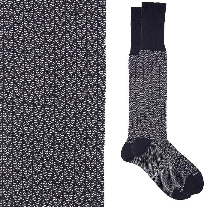 Calza lunga cotone Filo di Scozia con polsino inglese fondo blu Spigato - GRIGIO CENERE