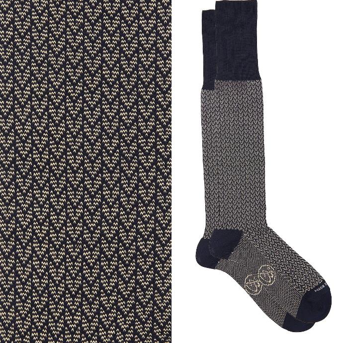 Calza lunga cotone Filo di Scozia con polsino inglese fondo blu Spigato - GIALLO DESERTO