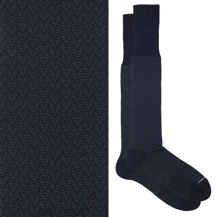 Calza lunga cotone Filo di Scozia con polsino inglese fondo blu Spigato - VERDE SCURO LARICE