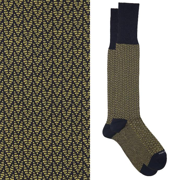 Calza lunga cotone Filo di Scozia con polsino inglese fondo blu Spigato - GIALLO SOLE