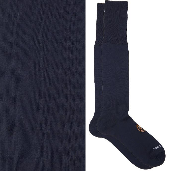 Calza lunga cotone Filo di Scozia con polsino inglese fondo blu Tinta Unita - MARRONE ROVERE