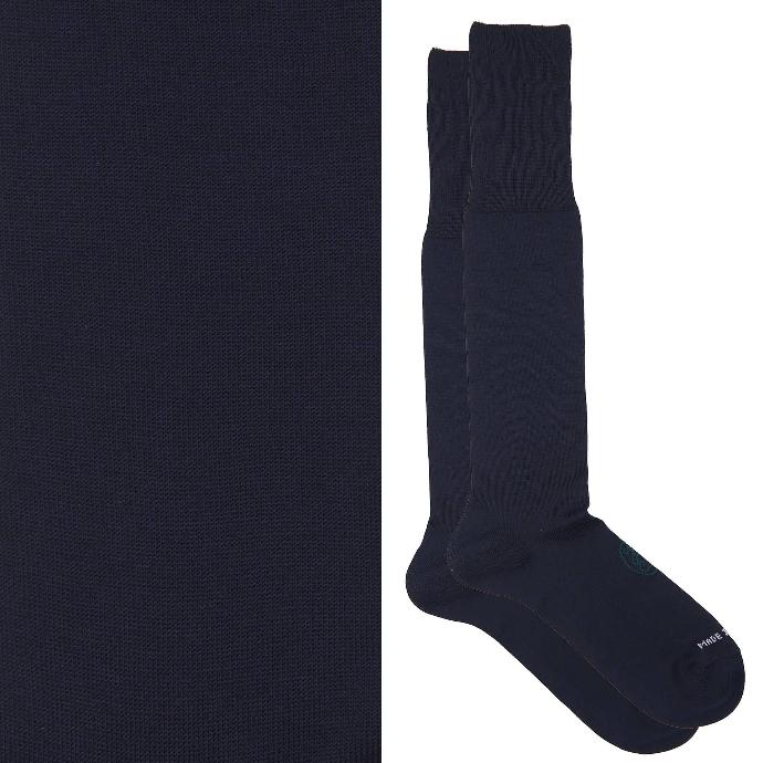 Calza lunga cotone Filo di Scozia con polsino inglese fondo blu Tinta Unita - VERDE SCURO LARICE