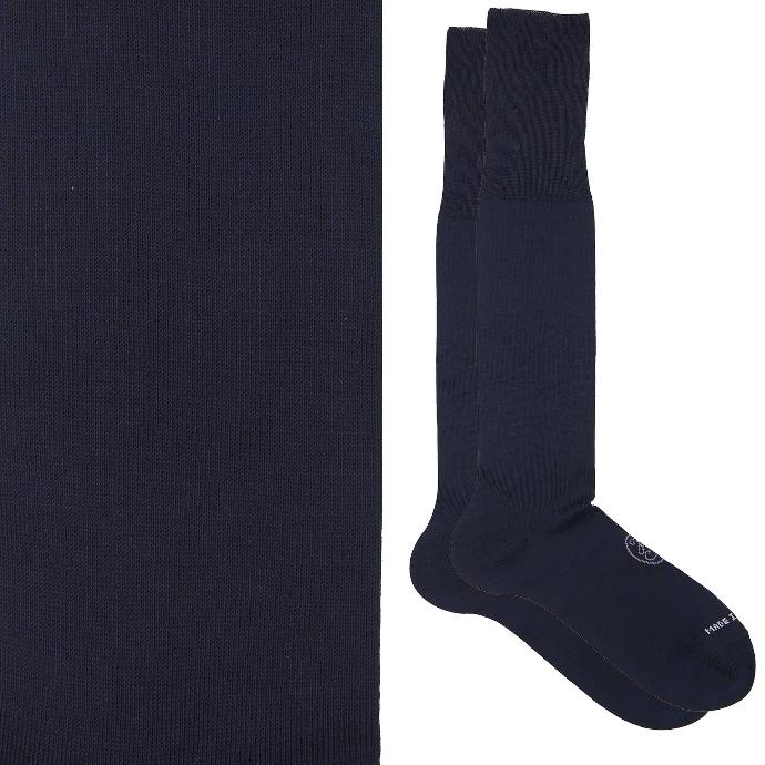 Calza lunga cotone Filo di Scozia con polsino inglese fondo blu Tinta Unita - GRIGIO CENERE