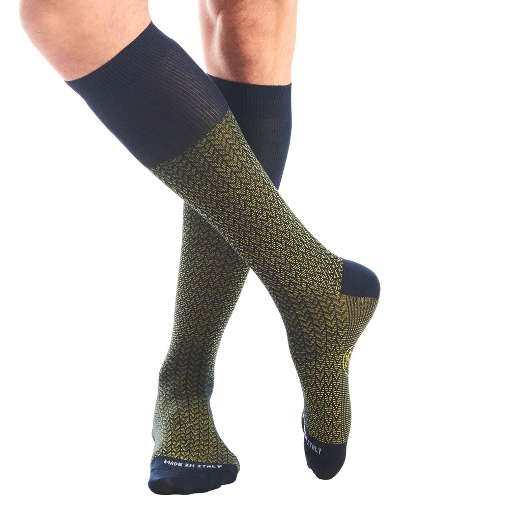 Box calza lunga cotone Filo di Scozia con polsino inglese e Cravatta in seta fatta a mano - GIALLO SOLE