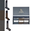 Box 6 paia miste calza lunga Filo di Scozia Principe di Galles con polsino inglese - Verde chiaro MENTA, Marrone ROVERE, Giallo DESERTO e Tinta Unita