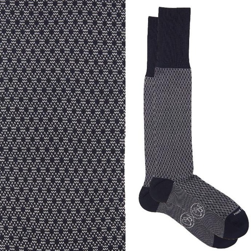 Calza lunga cotone Filo di Scozia con polsino inglese fondo blu Principe di Galles - GRIGIO CENERE