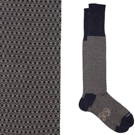 Calza lunga cotone Filo di Scozia con polsino inglese fondo blu Principe di Galles - GIALLO DESERTO