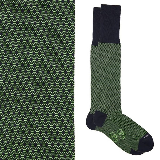 Calza lunga cotone Filo di Scozia con polsino inglese fondo blu Principe di Galles - VERDE PRATO