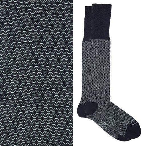 Calza lunga cotone Filo di Scozia con polsino inglese fondo blu Principe di Galles - VERDE CHIARO MENTA