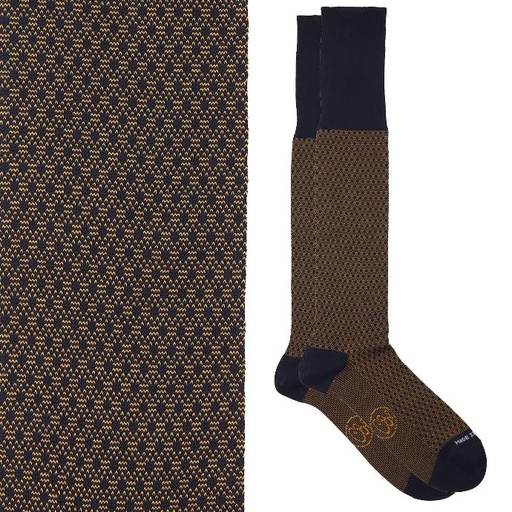 Calza lunga cotone Filo di Scozia con polsino inglese fondo blu Principe di Galles - MARRONE ROVERE