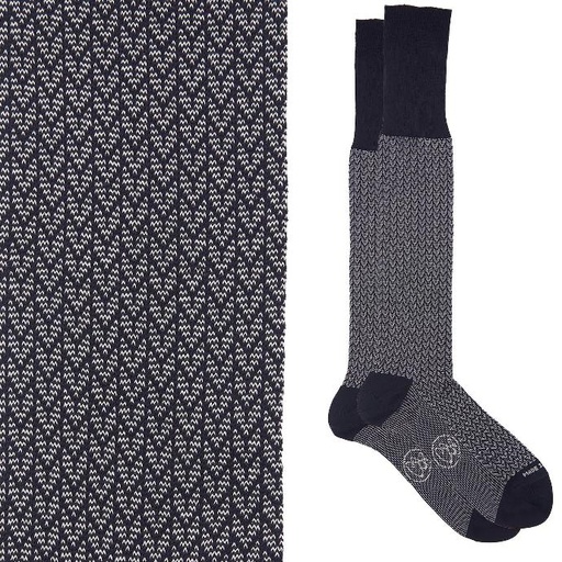 Calza lunga cotone Filo di Scozia con polsino inglese fondo blu Spigato - GRIGIO CENERE