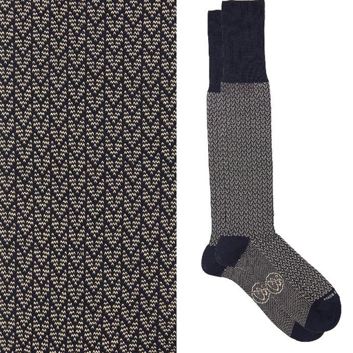 Calza lunga cotone Filo di Scozia con polsino inglese fondo blu Spigato - GIALLO DESERTO