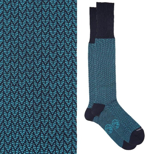 Calza lunga cotone Filo di Scozia con polsino inglese fondo blu Spigato - CELESTE SORGENTE