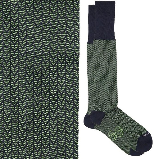 Calza lunga cotone Filo di Scozia con polsino inglese fondo blu Spigato - VERDE PRATO