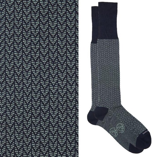 Calza lunga cotone Filo di Scozia con polsino inglese fondo blu Spigato - VERDE CHIARO MENTA