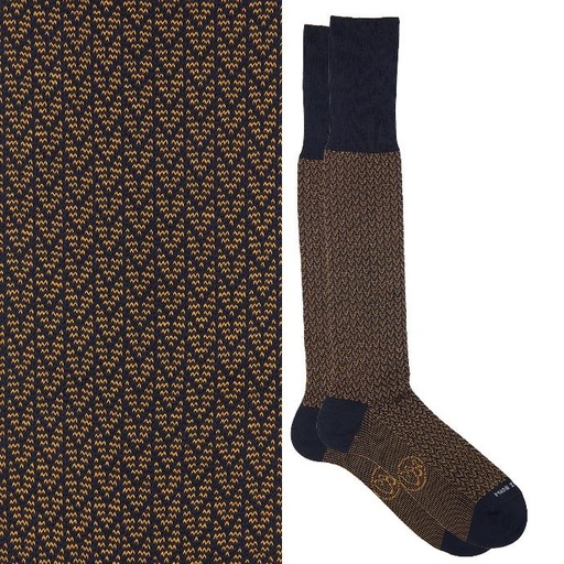 Calza lunga cotone Filo di Scozia con polsino inglese fondo blu Spigato - MARRONE ROVERE