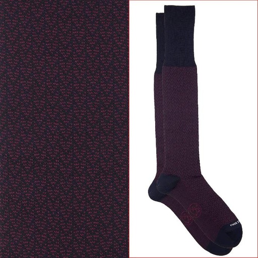 Calza lunga cotone Filo di Scozia con polsino inglese fondo blu Spigato - ROSSO BAROLO