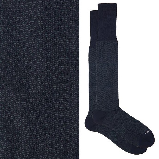 Calza lunga cotone Filo di Scozia con polsino inglese fondo blu Spigato - VERDE SCURO LARICE