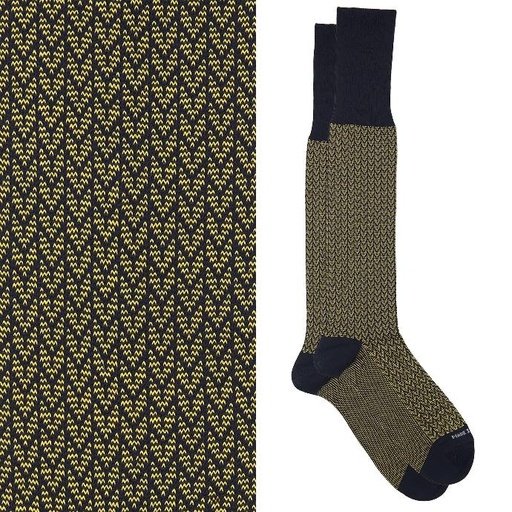 Calza lunga cotone Filo di Scozia con polsino inglese fondo blu Spigato - GIALLO SOLE
