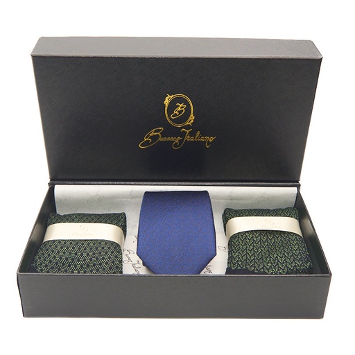 Box calza lunga cotone Filo di Scozia con polsino inglese e Cravatta in seta fatta a mano - VERDE PRATO